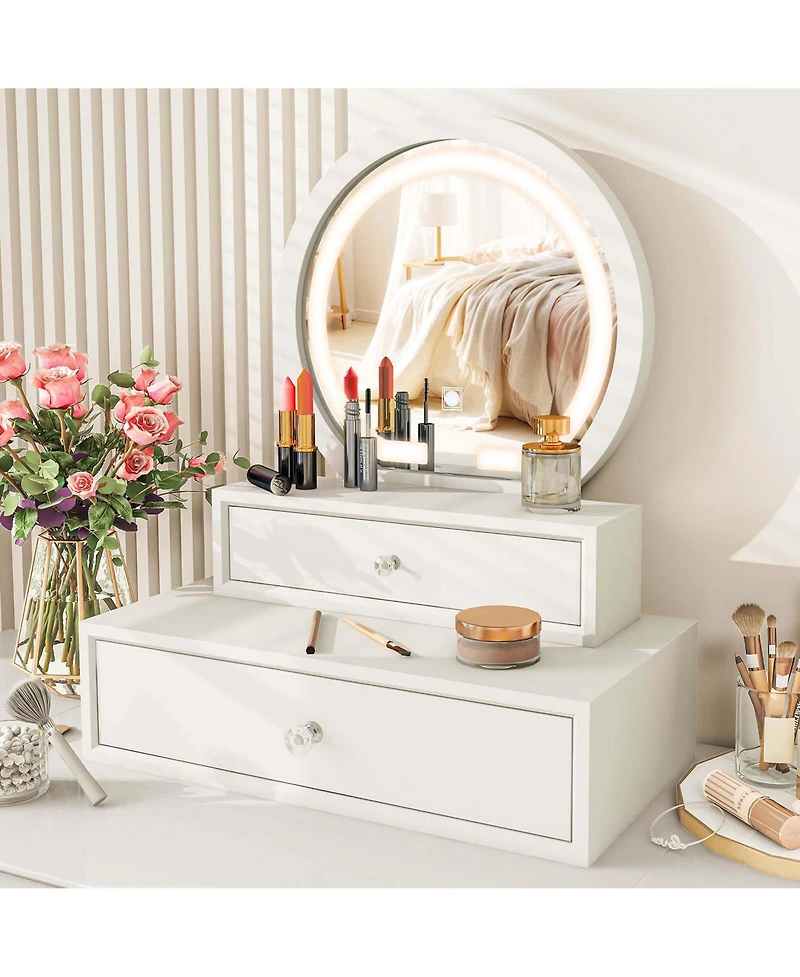 Vanity Mirror with 2 Slide-out Drawers 3 Lighting Modes & Adjustable Brightness