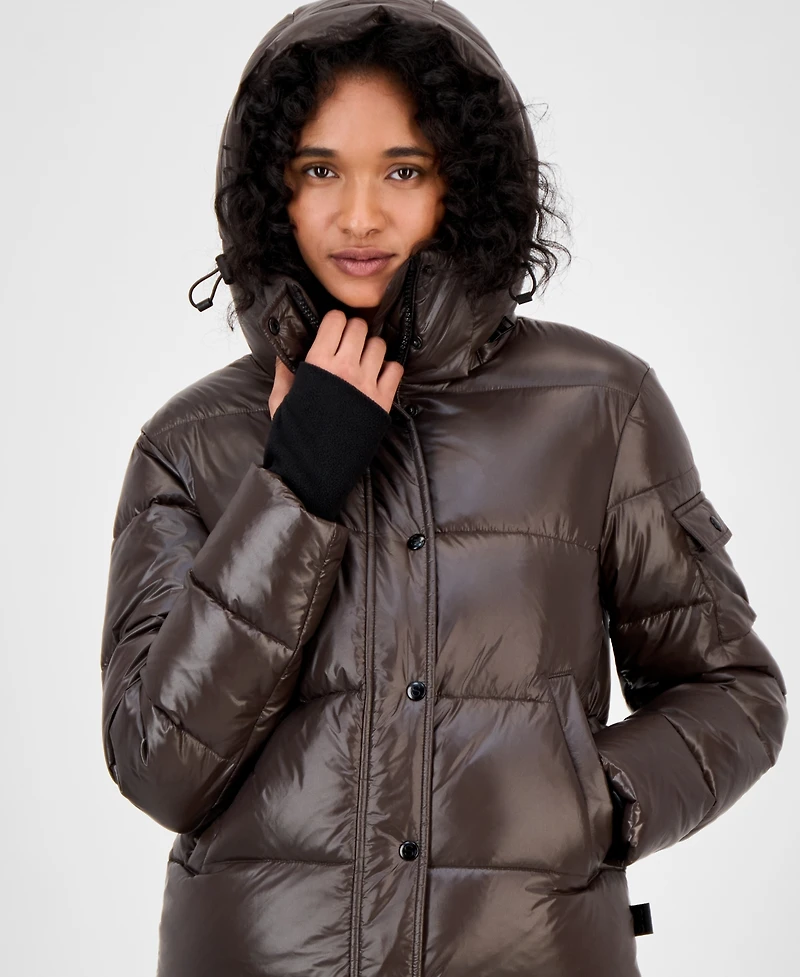 S13 Women's Ella Hooded Thumbhole-Cuff Puffer Coat