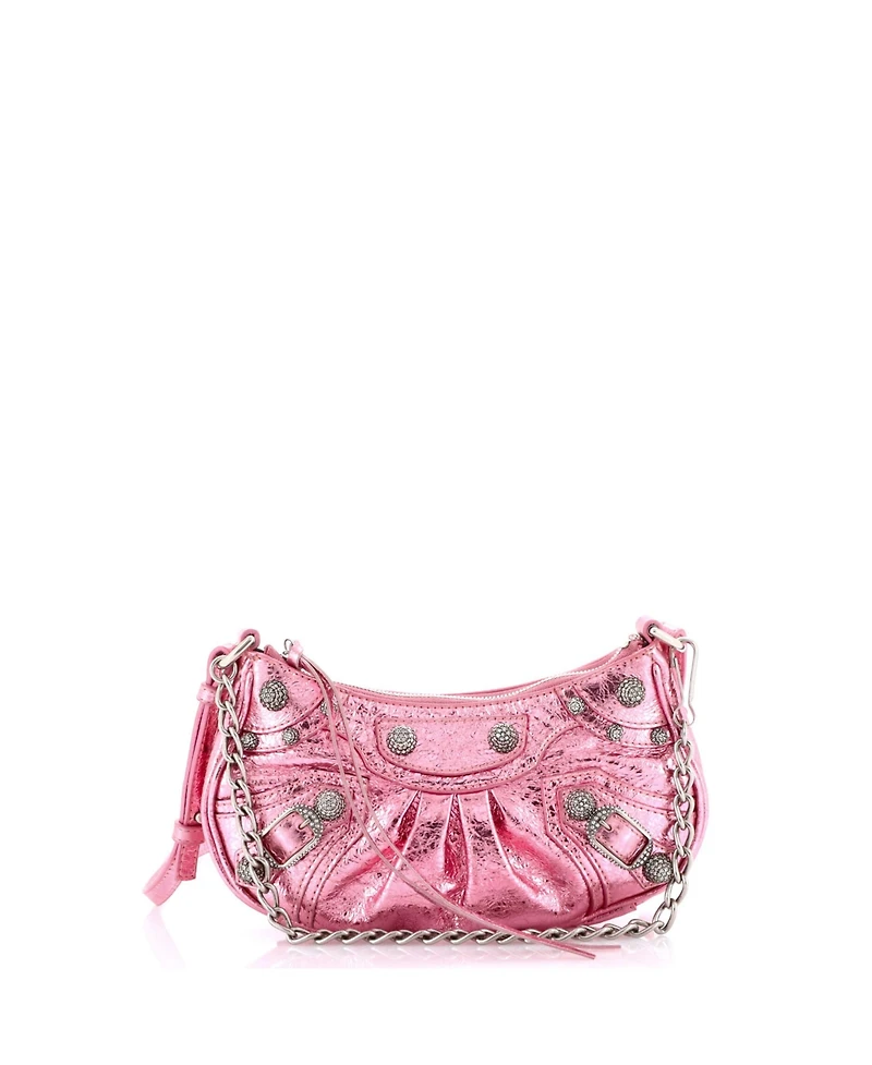 Pre-Owned Balenciaga Mini Le Cagole Giant Studs Shoulder Bag Leather with Crystals