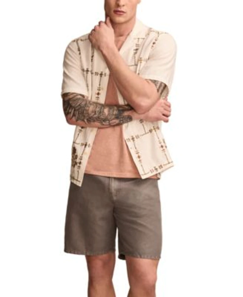Lucky Brand Embroidered Camp Shirt Graphic T Shirt Five Pocket Shorts