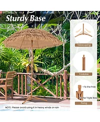 Gymax 6.5 Ft Thatched Tiki Umbrella w/ Foldable Stand Hawaiian Style Beach Umbrella