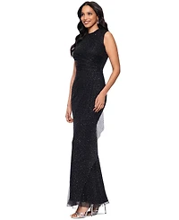 Betsy & Adam Women's Mock-Neck Dot-Mesh Sleeveless Gown