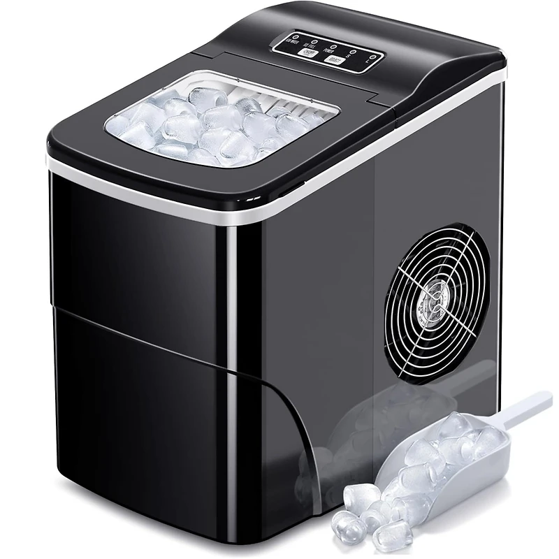 Cowsar Ice Maker Countertop Ice Machine, 2 Sizes S/L 8 Bullet Ice Ready in 9 Mins, 26.5lbs/24H, Portable Small Ice Maker with Self-Cleaning,Scoop,Bask