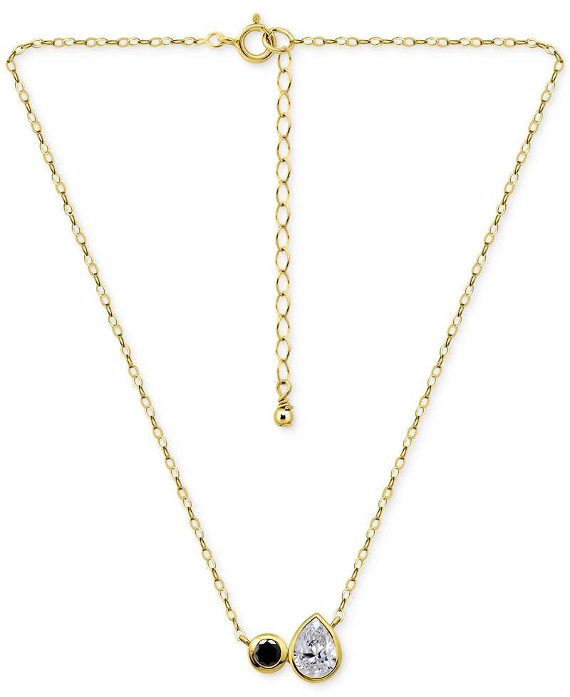 Giani Bernini Black & White Cubic Zirconia Round Pear Two Stone Pendant Necklace, 16" + 2" extender, Exclusively at Macy's