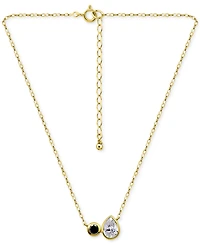 Giani Bernini Black & White Cubic Zirconia Round Pear Two Stone Pendant Necklace, 16" + 2" extender, Exclusively at Macy's