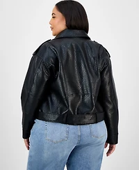 Jou Trendy Plus Faux-Leather Belted Jacket