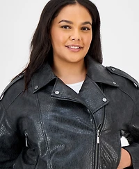 Jou Jou Trendy Plus Size Faux-Leather Belted Jacket