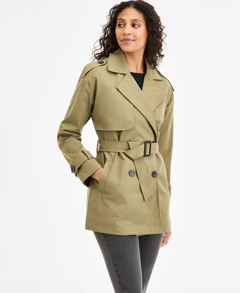 Jou Jou Juniors' Double-Breasted Belted Trench Coat