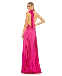 Mac Duggal Women's Pleated Trapeze Halter Neck Gown