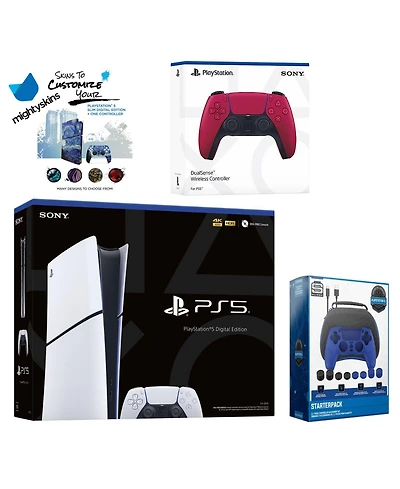 Sony PlayStation 5 Slim Digital with Extra Cosmic Red Controller, Pro Gamer Starter Kit and MightySkins Decal Voucher
