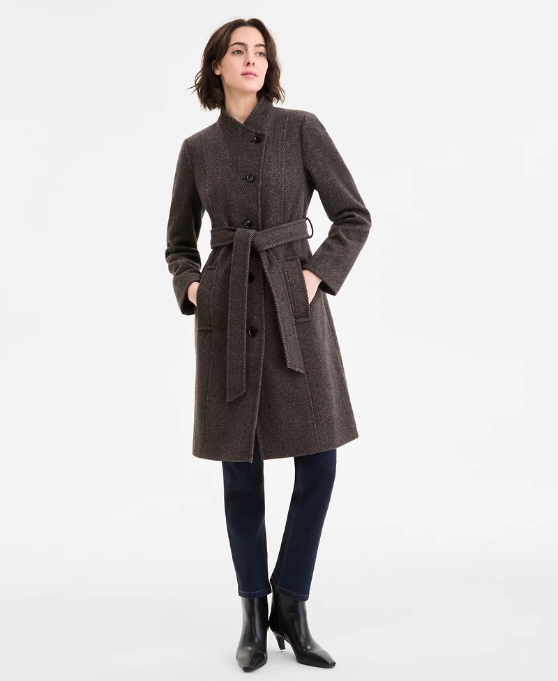 Anne Klein Women's Asymmetric Button-Front Belted Coat
