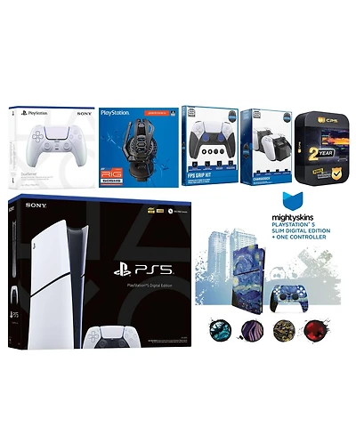 Sony Playstation 5 Slim Digital with Extra Cosmic Red Controller, Plantronics Headset, Fps Grip Kit, Charge Dock and MightySkins Decal Voucher + 2 Yea