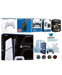 Sony Playstation 5 Slim Digital with Extra Cosmic Red Controller, Plantronics Headset, Fps Grip Kit, Charge Dock and MightySkins Decal Voucher + 2 Yea
