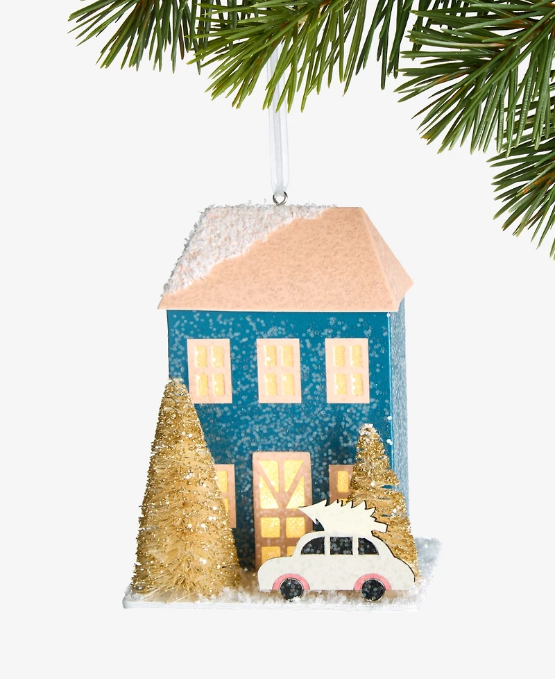 Holiday Lane Led Paper Blue House Ornament, Macy's Exclusive