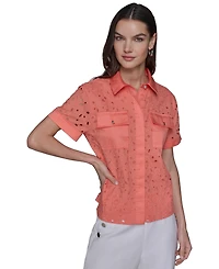 Karl Lagerfeld Paris Women's Eyelet Cotton Shirt