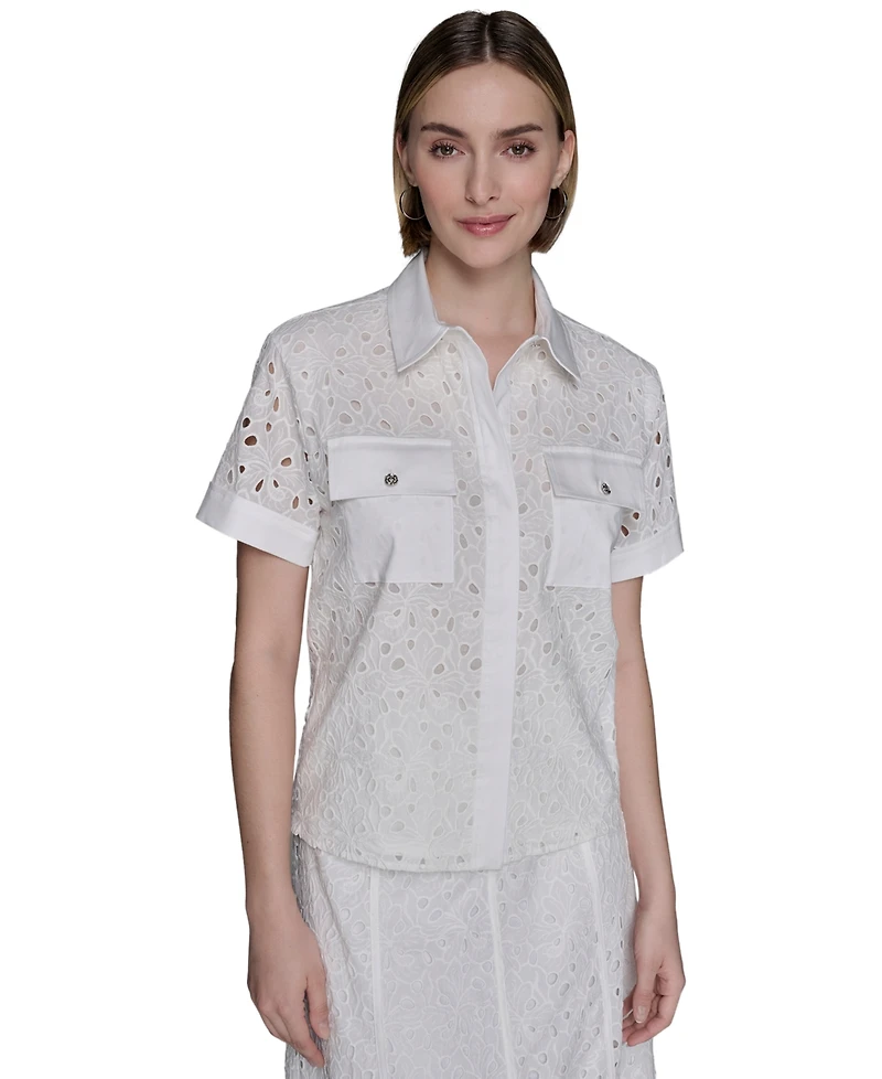 Karl Lagerfeld Paris Women's Eyelet Cotton Shirt