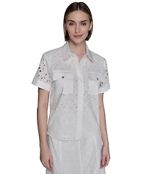 Karl Lagerfeld Paris Women's Eyelet Cotton Shirt