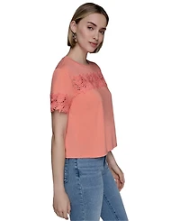 Karl Lagerfeld Paris Women's Lace-Trim Knit Top