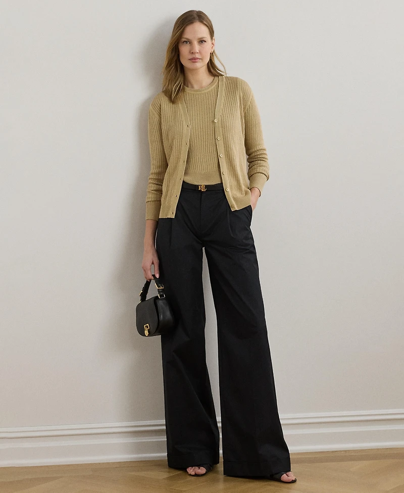 Lauren Ralph Women's Rib-Knit Linen-Blend V-Neck Cardigan