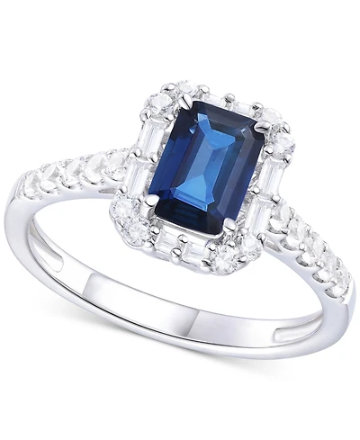 Emerald (1 ct. t.w.) & Diamond (3/8 Round Baguette Halo Ring 14k Gold (Also Ruby Sapphire)