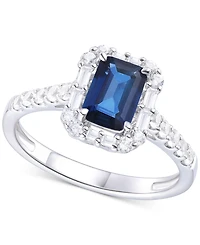 Emerald (1 ct. t.w.) & Diamond (3/8 Round Baguette Halo Ring 14k Gold (Also Ruby Sapphire)