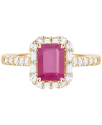 Emerald (1 ct. t.w.) & Diamond (3/8 Round Baguette Halo Ring 14k Gold (Also Ruby Sapphire)