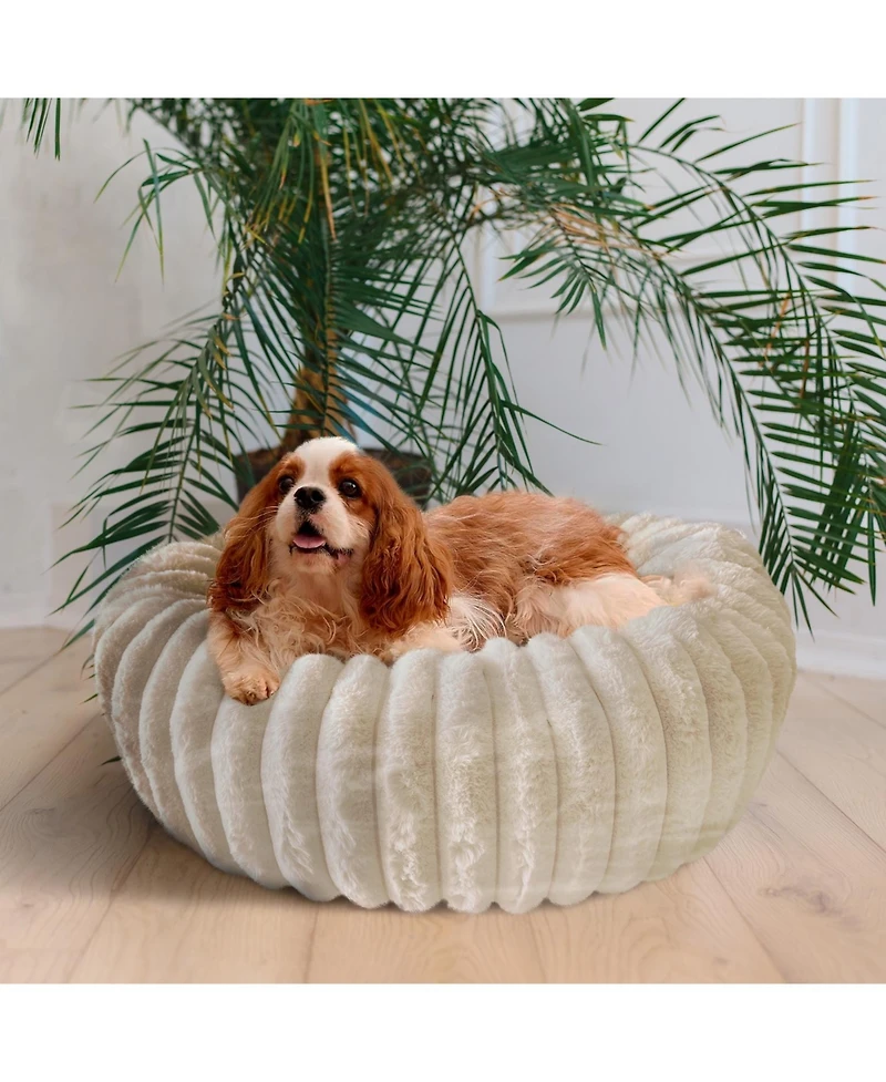 Elle Decor Round Wide Wale Pet Cuddler Bed, Anti-Skid Bottom, Bedding for Dogs and Cats