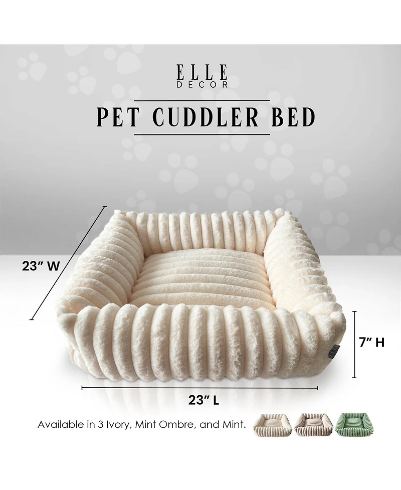 Elle Decor Square Plush Pet Cuddler Bed, Stylish and Comfortable Bedding for Dogs Cats