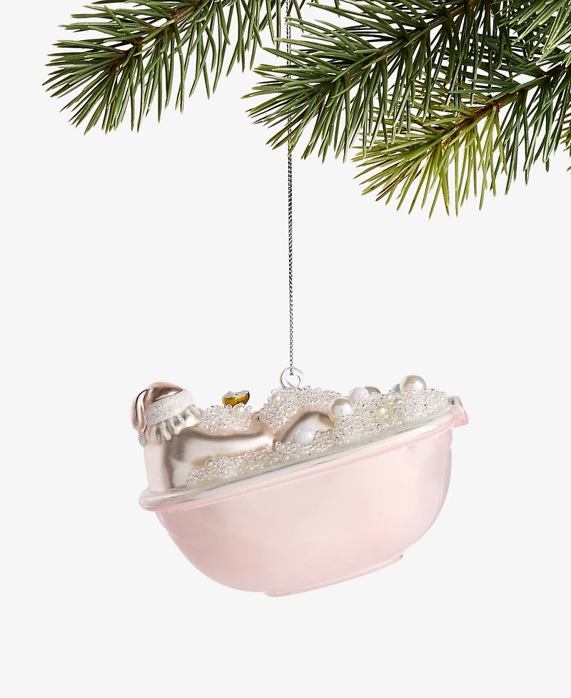 Holiday Lane Pastel Shine Pink Bathtub Santa Ornament, Macy's Exclusive