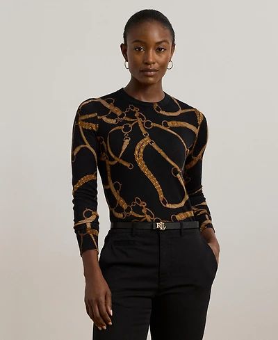 Lauren Ralph Women's Belting-Print Cotton-Blend Sweater