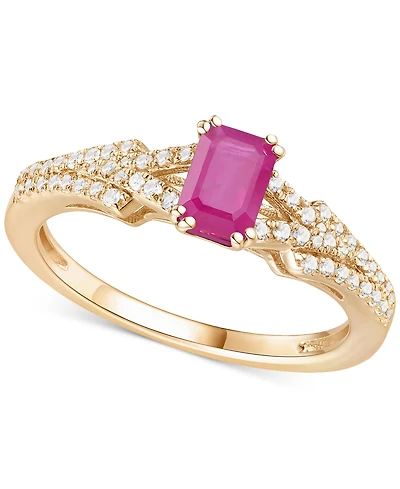 Emerald (5/8 ct. t.w.) & Diamond (1/4 Ring 14k Gold (Also Ruby Sapphire)