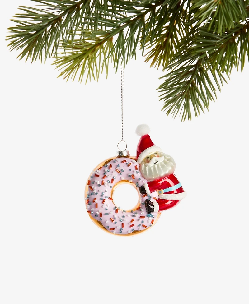 Holiday Lane Sugar Plum Glass Santa Donut Ornament, Macy's Exclusive
