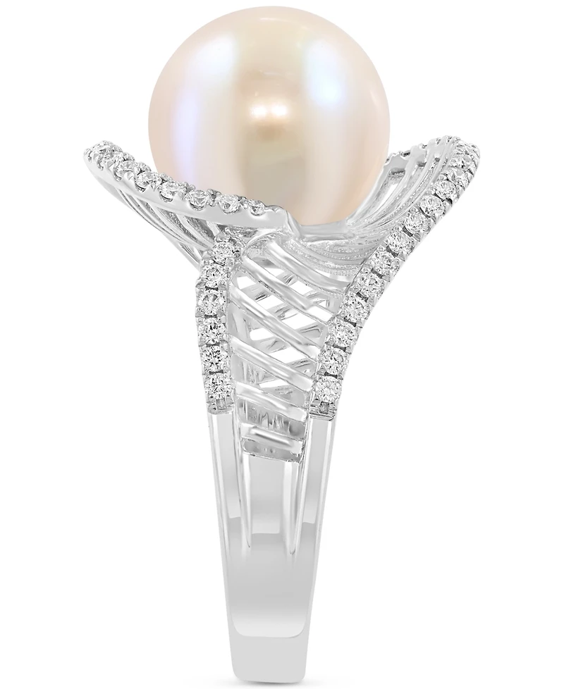 Effy Cultured Freshwater Pearl (11mm) & Diamond (1/3 ct. t.w.) Statement Ring in 14k White Gold