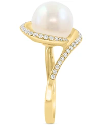 Effy Cultured Freshwater Pearl (10mm) & Diamond (1/4 ct. t.w.) Swirl Statement Ring in 14k Yellow Gold