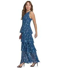 Tommy Hilfiger Women's Printed Halter Tiered Maxi Dress