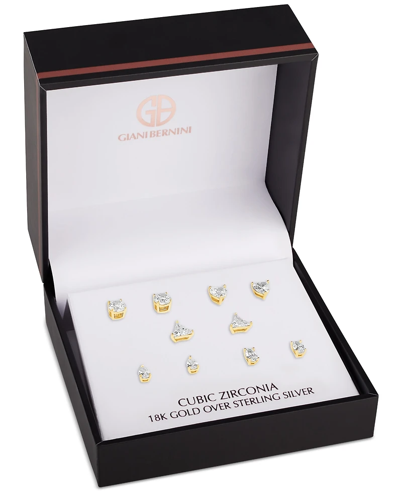 Giani Bernini 5-Pc. Set Mixed Cut Cubic Zirconia Stud Earrings in 18k Gold-Plated Sterling Silver, Exclusively at Macy's