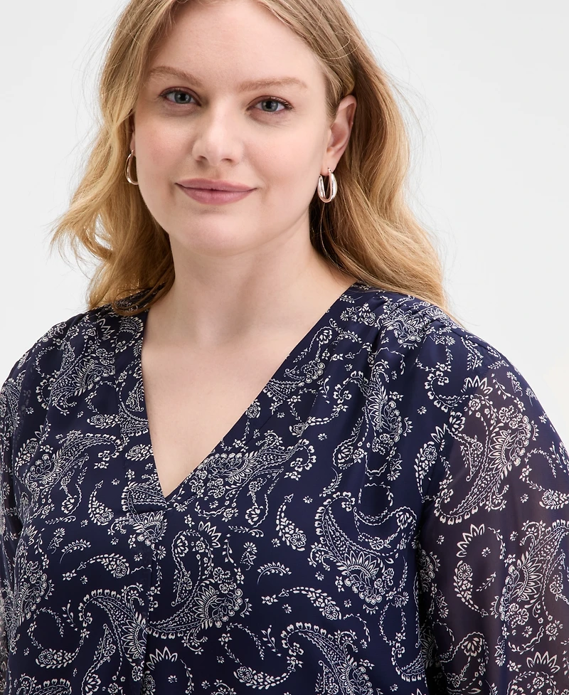 Jones New York Plus Kelly Paisley-Print Top