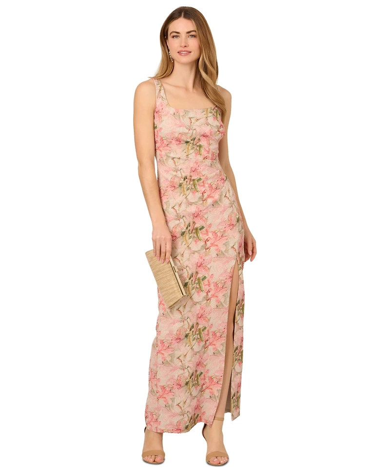 Adrianna Papell Women's Jacquard High-Slit Column Gown