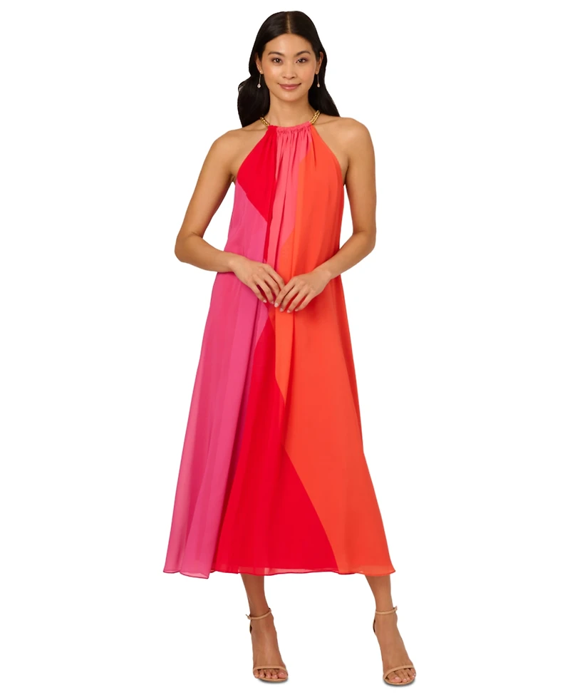 Adrianna Papell Women's Colorblocked Halter Dress