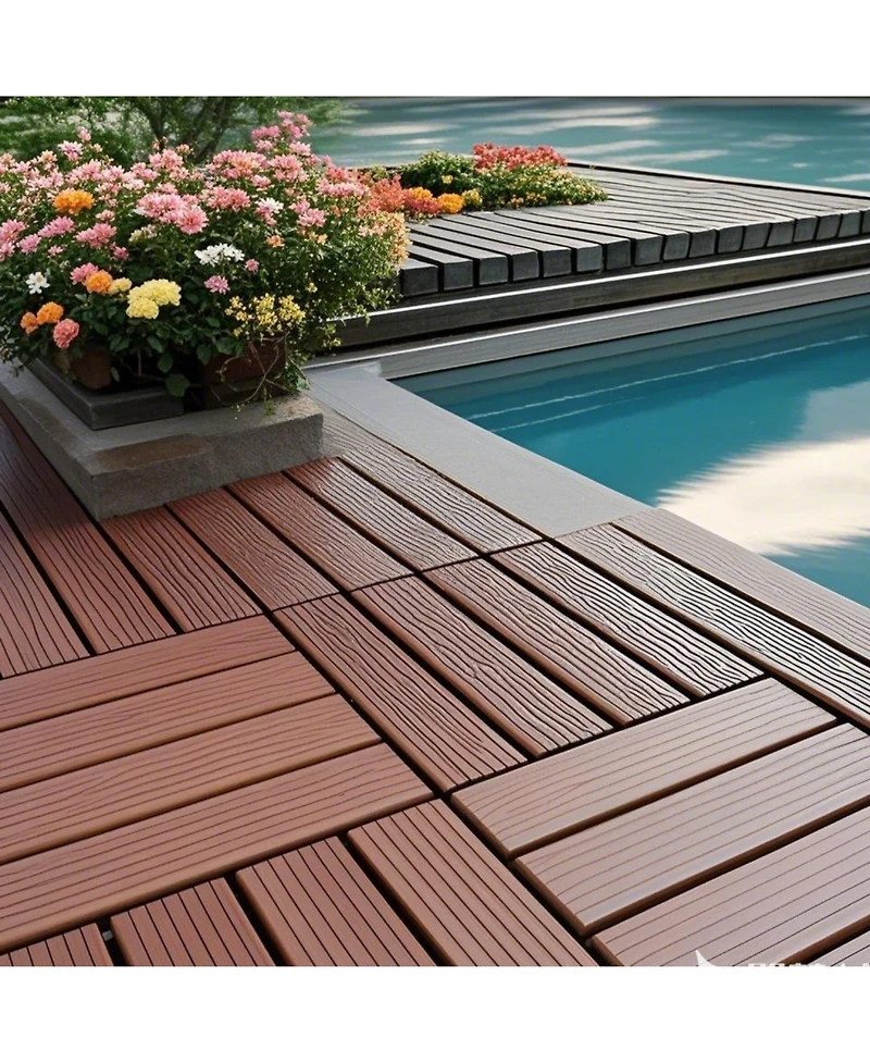 Streamdale Interlocking Deck Tiles, 44 Pack, 12"x12", Waterproof, Red/Brown