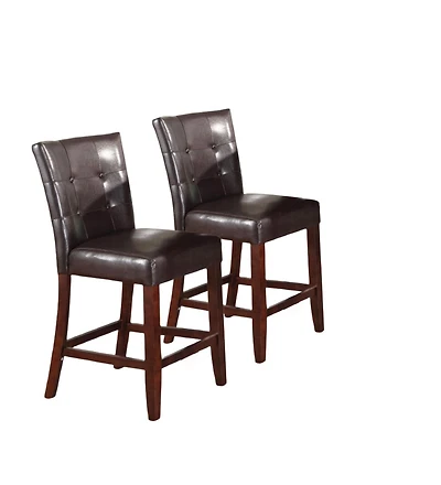2 Piece Counter Height Bar Chairs with Faux Leather and Wood Frame