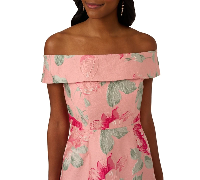 Adrianna Papell Women's Off-The-Shoulder Floral-Jacquard Dress