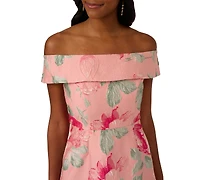 Adrianna Papell Women's Off-The-Shoulder Floral-Jacquard Dress