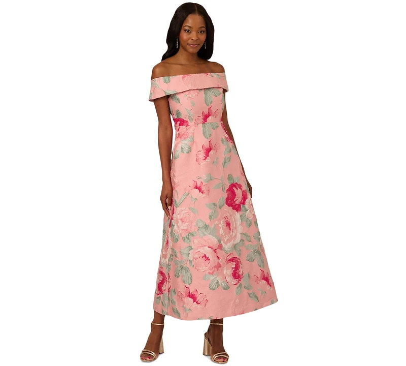 Adrianna Papell Women's Off-The-Shoulder Floral-Jacquard Dress