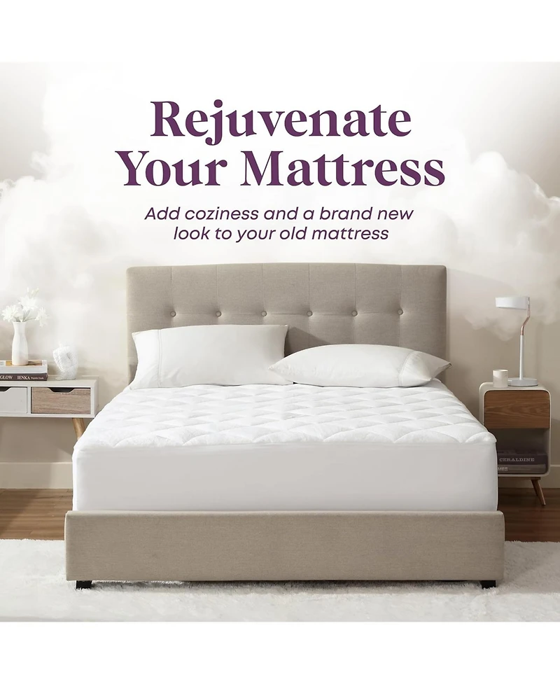 Circleshome Double Puff Microfiber Fleece Mattress Pad White