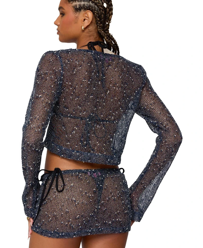 Edikted Women's Idra Crochet Net Tie Front Top