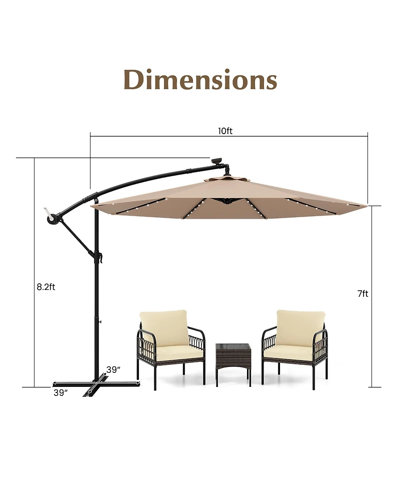 Gymax 10ft Solar Patio Umbrella Outdoor Offset Hanging w/ 40 Led Lights