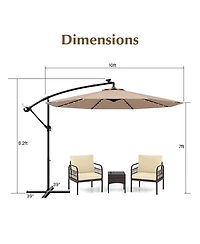 Gymax 10ft Solar Patio Umbrella Outdoor Offset Hanging w/ 40 Led Lights
