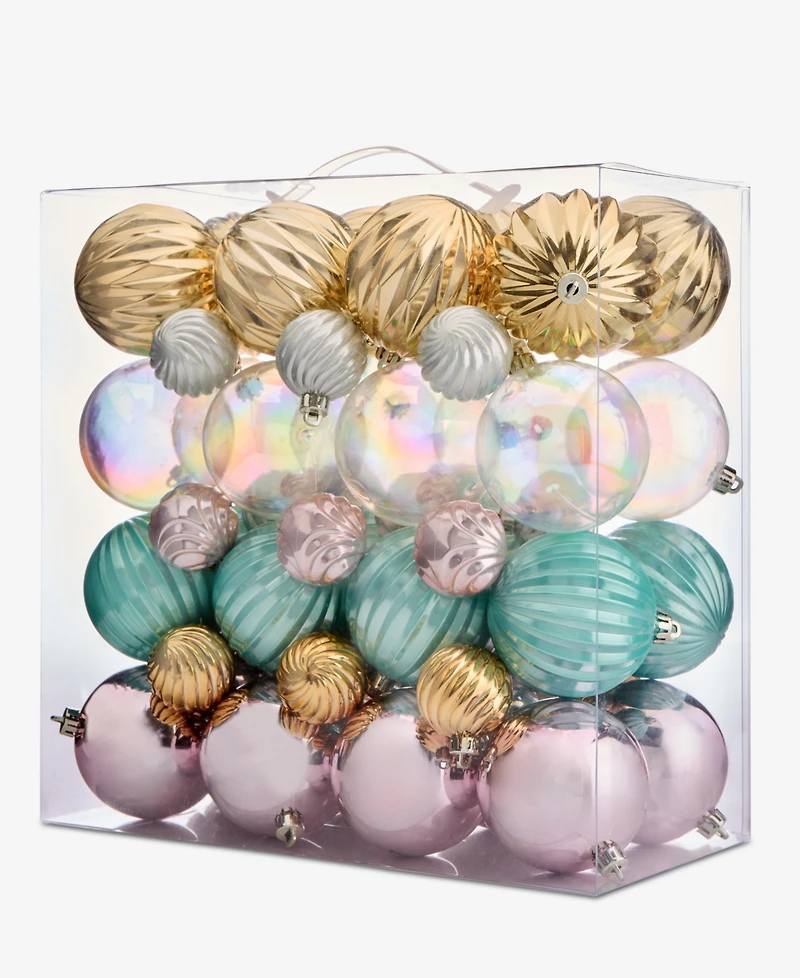 Holiday Lane Opulence Set of 50 Shatterproof Pink Gold and Blue Iridescent Ball Ornaments, Macy's Exclusive