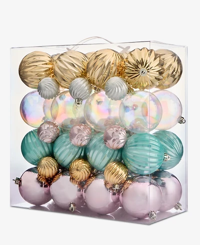 Holiday Lane Opulence Set of 50 Shatterproof Pink Gold and Blue Iridescent Ball Ornaments, Macy's Exclusive